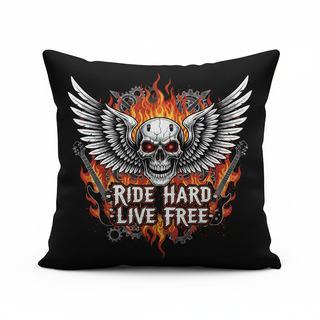 Coussin style biker skull flammes VDP Créations