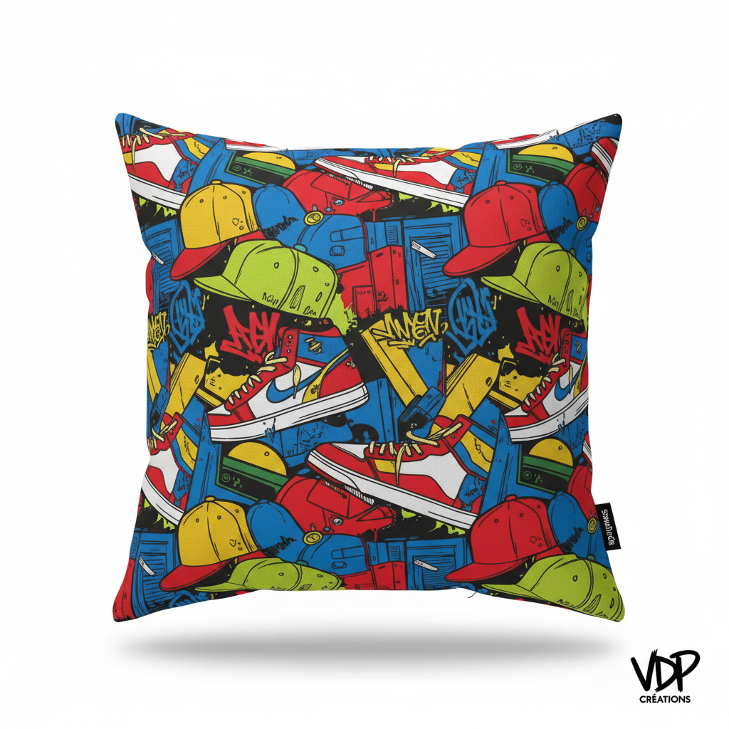 Coussin décoratif streetwear coloré VDP Créations